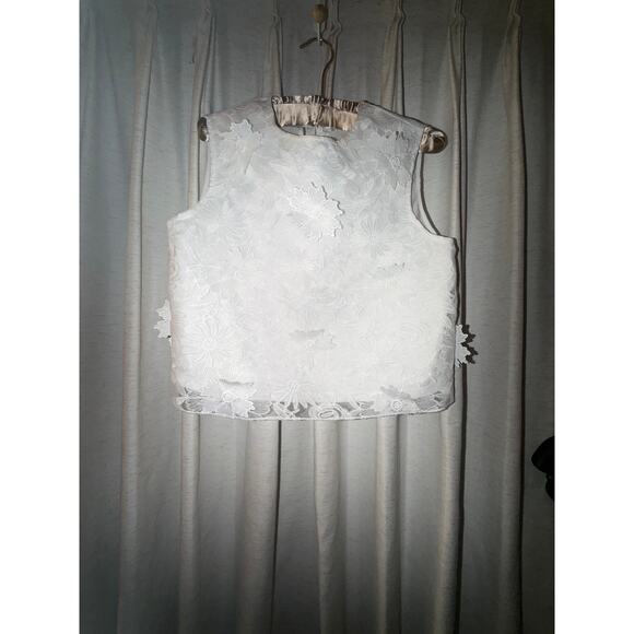 White 3D Floral Applique Sleeveless Crop Shell Top Ribbon Bow Sheer S M 90s 00s - Picture 1 of 10